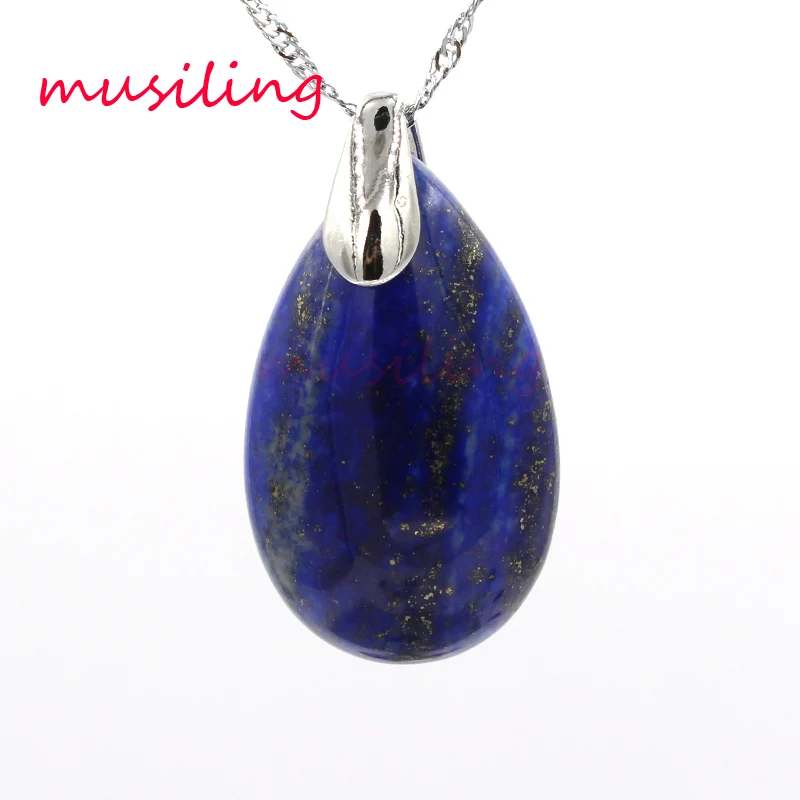 

Water Drop Pendants Necklace Reiki Pendulum Natural Stone Lapis Lazuli Reiki Charms Fashion Jewelry For Women 1pcs