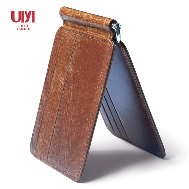 

Leather wallet retro top layer leather US gold clip multi-function clip card position change thin section