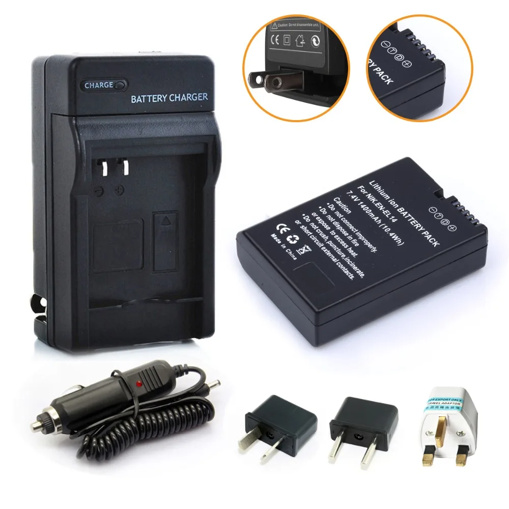 Probty Enel14 Enel14 1400mah Battery + Car Charger For Nikon Dslr