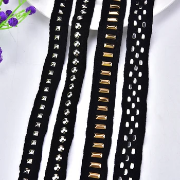 

New 5Yards/lot Rhinestone Trim Beaded Lace Wedding Decoration Applique Sew On Clothes Collar Black Ribbon DIY Accessories