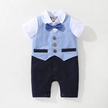 

Summer Baby Boy Gentlemen Jumpsuit Toddler Bow Tie Party Wedding Birthday Costume Baby Rompers 4sets/lot