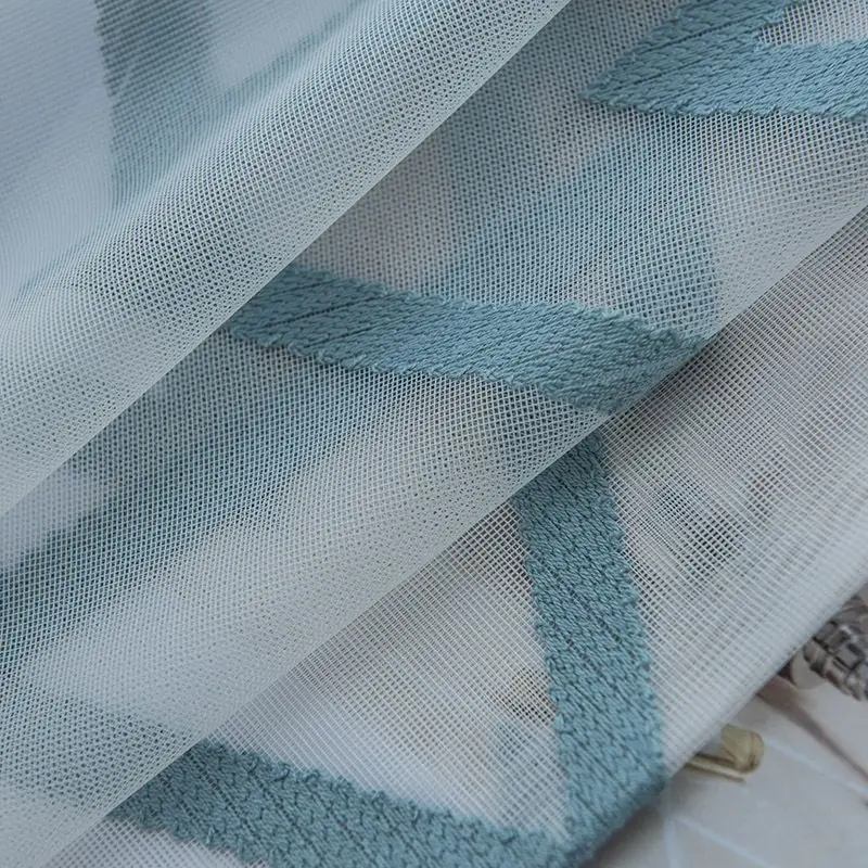 Тюлевые занавески с волнистыми полосками для гостиной, спальни, занавески для кухни, на окно, отвесные современные занавески из вуали, занавески на заказ 075& 30 - Цвет: blue tulle