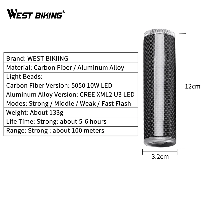 WEST BIKING велосипедный светильник из углеродного волокна/алюминиевого сплава USB Перезаряжаемый светильник-Вспышка водонепроницаемый велосипедный головной светильник велосипедный передний светильник