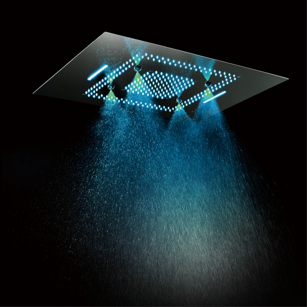 600*800mm LED Shower Head Misty Waterfall Rainfall Showerhead Spa Thermostatic Shower Faucets Mixer Ceiling Mounted Shower Sets