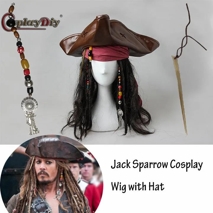 Головной убор для косплея «Пираты Карибы 5»; головной убор капитана Джека Воробья; головной убор для косплея; головной убор; костюм для волос; реквизит J5 - Цвет: full set