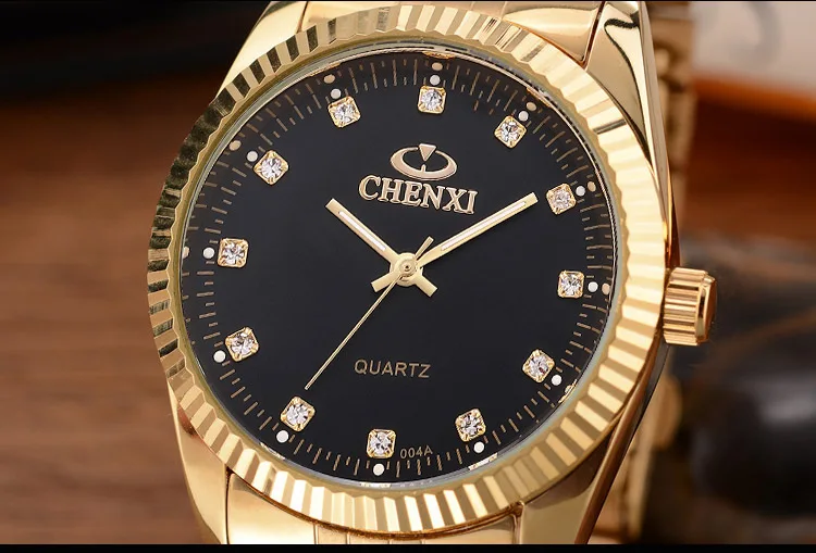 CHENXI пара кварцевые часы набор мужские золотые кварцевые наручные часы женские роскошные Брендовые Часы Простые повседневные водонепроницаемые часы