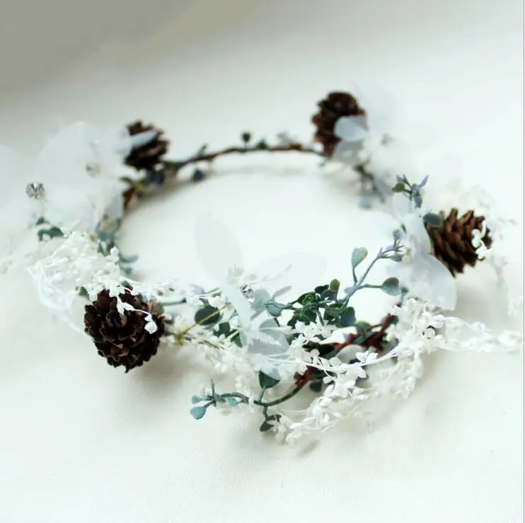 Mori Girl Flower Headwear vegetation garland Bridal Wedding Accessories Vintage Beach Flower wreath ZH010