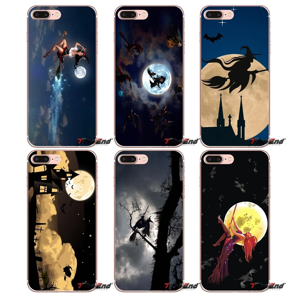 

For Xiaomi Redmi 4 3 3S Pro Mi3 Mi4 Mi4i Mi4C Mi5 Mi5S Mi Max Note 2 3 4 Halloween Witch Fly Broom Over Moon Case
