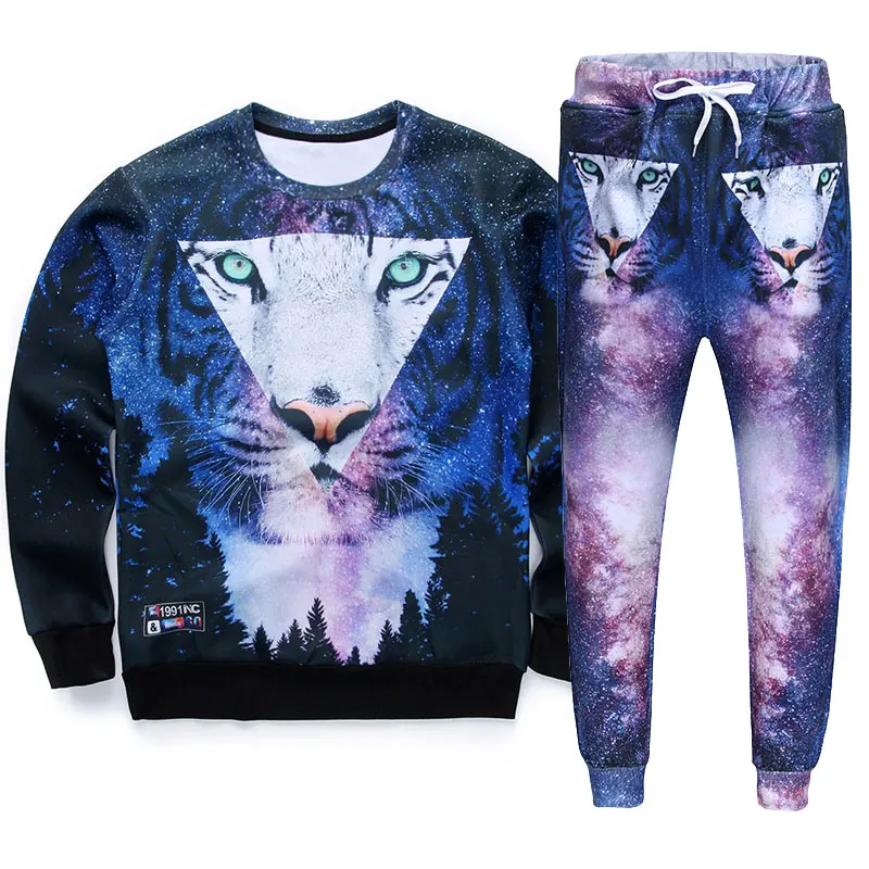 2019 creative galaxy Triangle tiger print 3D animal sweatshirt for men women outwear streetwear cool colorful hoodie pullover