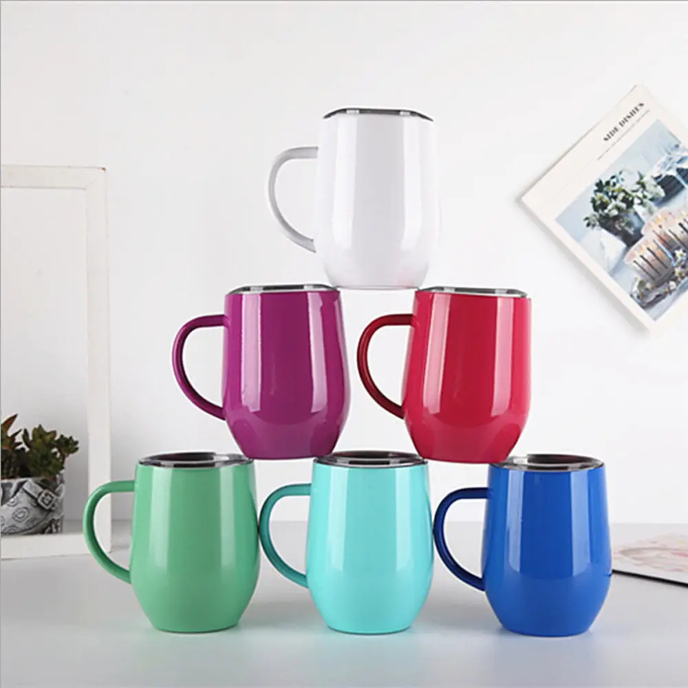 

12oz Coffee Mugs Cup Double Wall Stainless Steel Egg Shapped Cup Travel Beer Tumbler Insulated thermos Cups