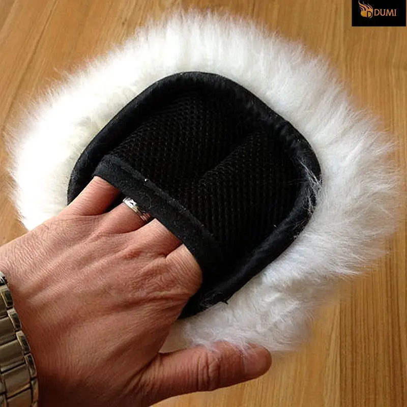 5Pieces/Lot 4Fingers Real Wool Car Clean Mitt With Cloth Net Long Fur