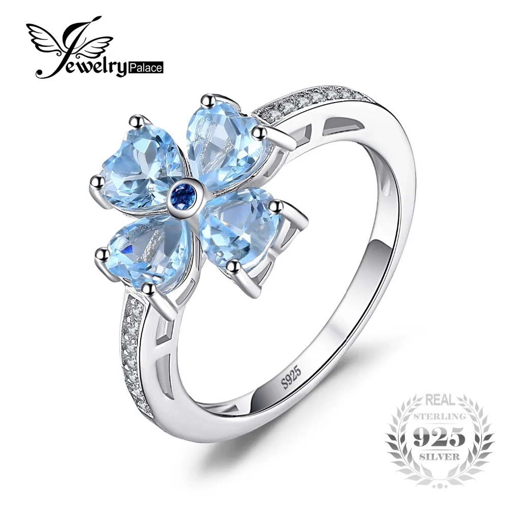 JewelryPalace 2.2ct сердце Форма Природный Голубой Topazs цветок Мода кольца 925 серебро