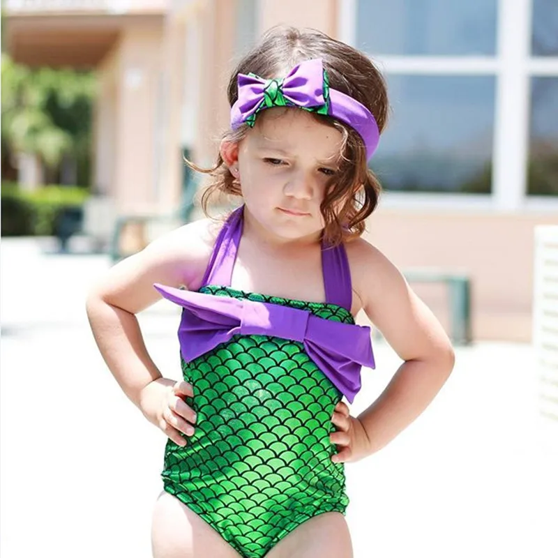 Детский купальник, купальник Русалочки, повязка на голову, монокини, бикини, купальные костюмы для девочек, детский купальник для девочек