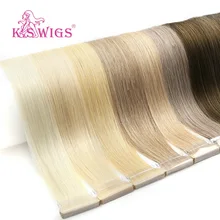 K.S парики 16 ''20'' 24 ''прямые волосы, завязанные вручную, волосы remy для наращивания, двойной нарисованный пучок натуральных волос из искусственной кожи 80 шт
