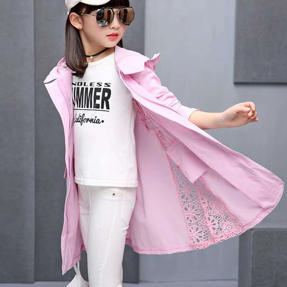 4 5 6 7 8 9 10 12 13Yrs Baby Girls Clothes Coat Solid Color Windbreaker Children Thin Jackets Spring Autumn Kids Outerwear Coat