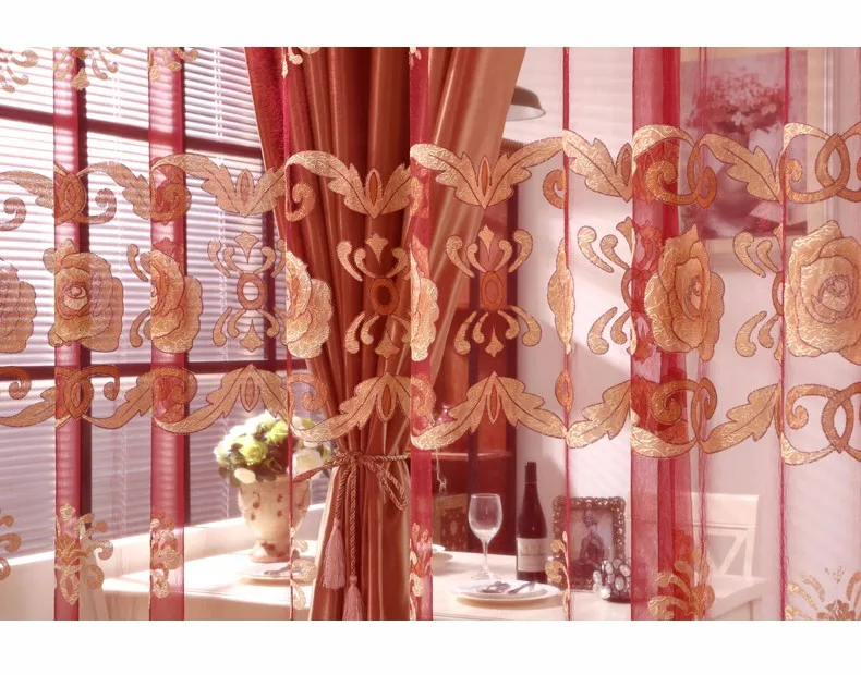 European Royal Luxury Curtains 11 Colors Embroidered Voile Curtains for Living Room Drapes Crystal Beaded Curtains Sheer (35)