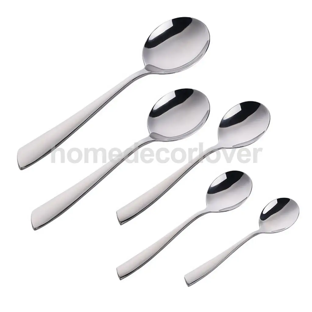 Stainless Steel Dinner Spoons Round Spoon Use for Home Kitchen Restaurant Cafe Tea Ice Cream Soup Spoon 11/ 12/ 15/ 18cm Select
