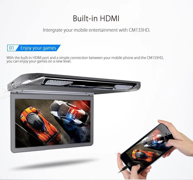 Perfect NEW!13.3" 1080P Video HD Digital TFT Car MPV Roof Flip Down Slim Monitor Overhead Player Wide Screen Ultra-thin with HDMI Input 9