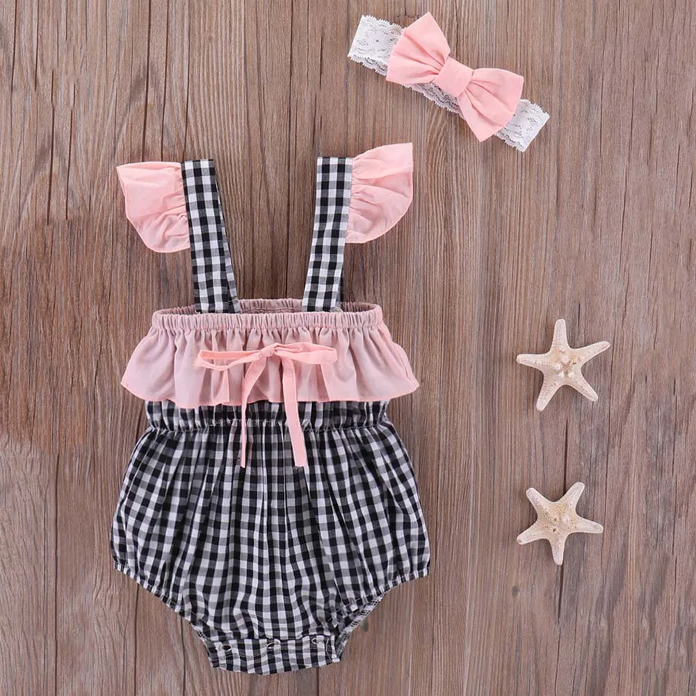 

Children Kids Girl Bodysuit Jumpsuit Jumper Sleeveless Grid Summer Cute Clothing AN88