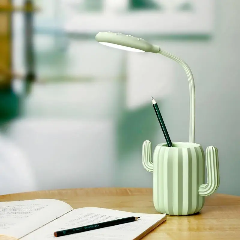 Многофункциональный креативный Настольный светильник для чтения 13LED, настольная лампа С КАКТУСОМ для студентов, зарядка через usb, сенсорный Настольный светильник с держателем для ручки