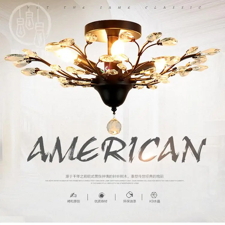 Американская кантри Ретро хрустальная люстра с ветвями гостиная кровать комната черный цвет золотой цвет E14 110-240 В
