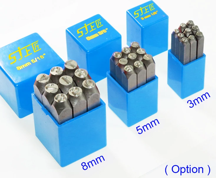 

3mm (1/8") 4mm 5mm (3/16") 6mm (1/4") 8mm 5/16" 10mm 12.5mm Steel Metal Number Stamp Stamp 4mming Kit Set