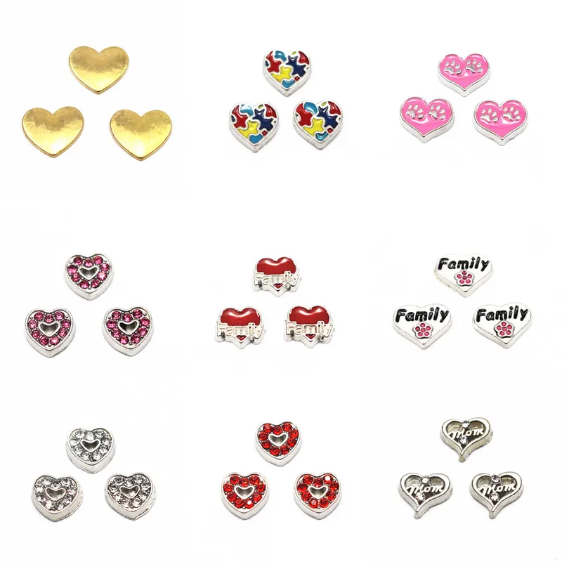 

New Arrival 10pcs/lot family heart crystal floating charms living glass floating memory locket charms jewelry