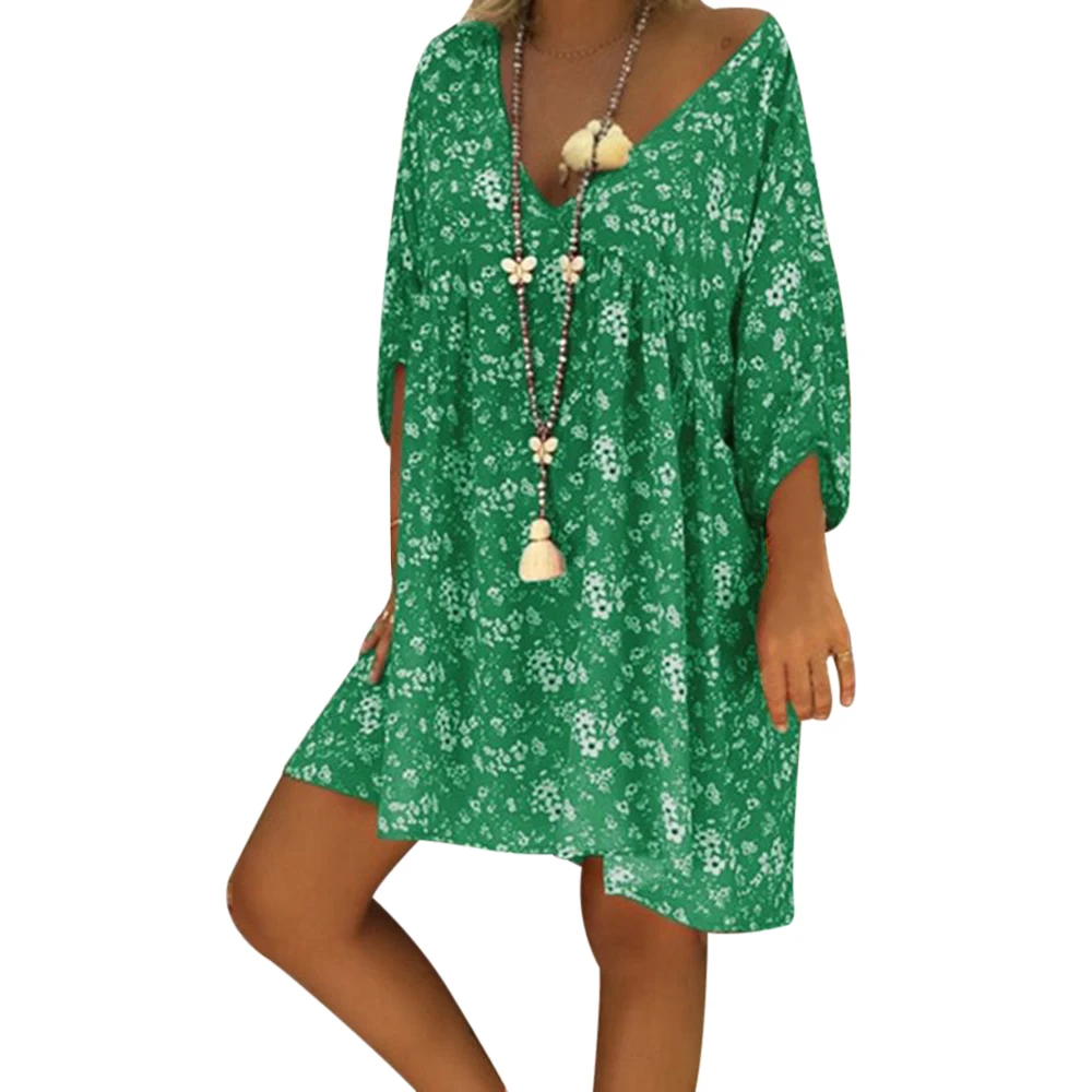 CALOFE винтажное женское платье с коротким рукавом и цветочным принтом Boho мини