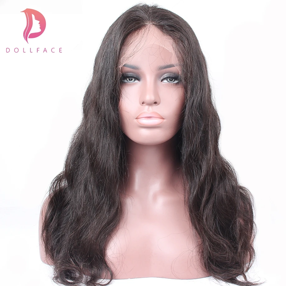 Dollface 180% плотность полный шнурок человеческих волос парики с ребенком волос для черных Для женщин объемная волна Волосы remy Бесплатная