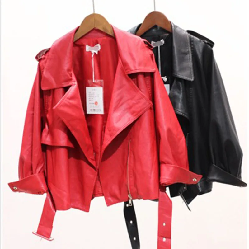 

Jacket women's new style spring and autumn ladies casual leather jacket short pu leather jacket lapel female fuo coat