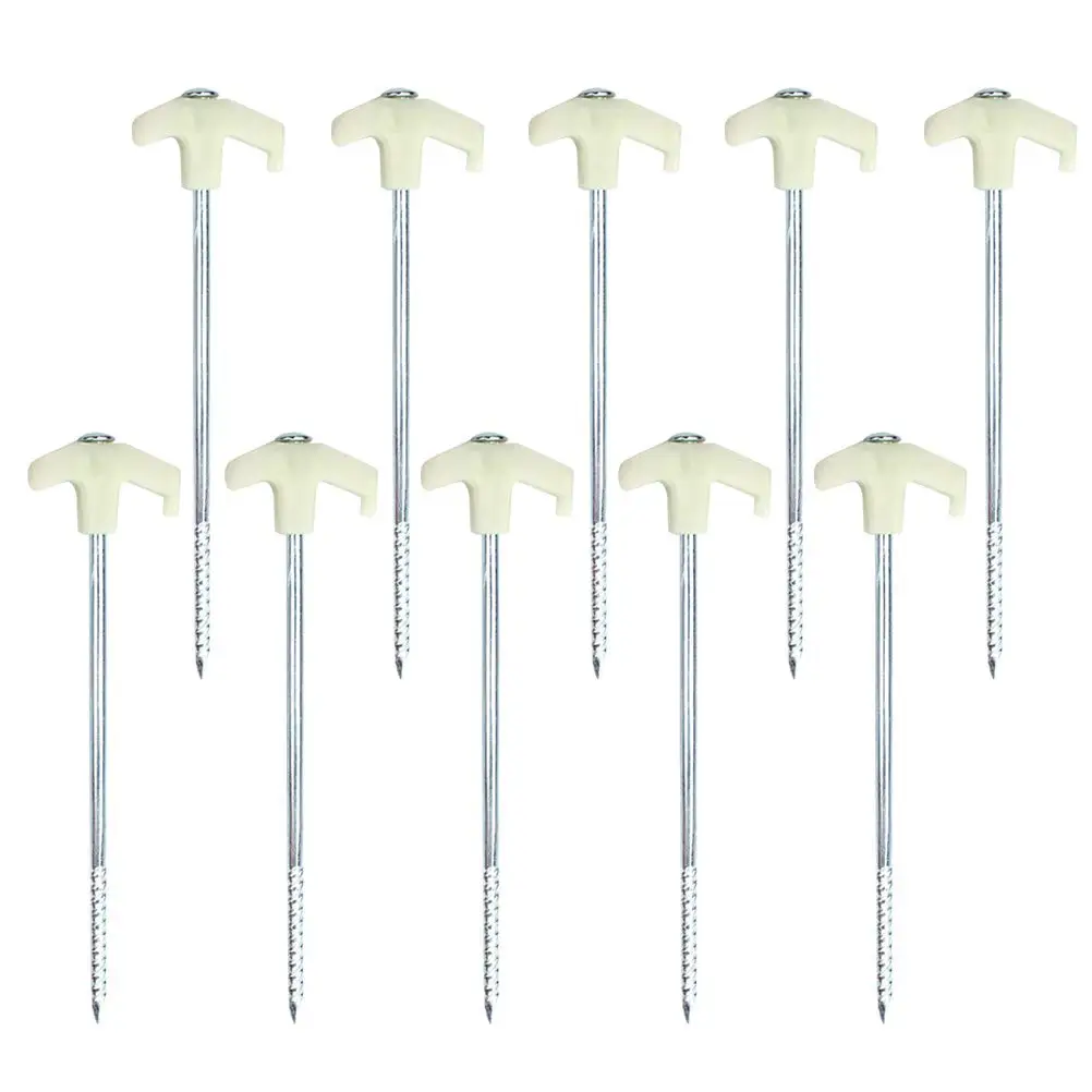 GLOBALDREAM 12 Pieces Metal Tent Pegs Camping Stakes with Plastic stoppers Glow in The Dark Stopper Tent Stakes Heavy Duty Garden Stakes 