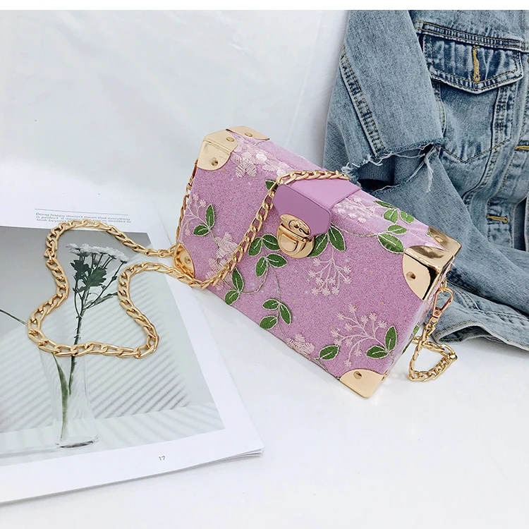 Элегантный цветочный узор модный дизайн коробки из искусственной кожи вечерние клатч сумка на цепочке кошелек для женщин Кроссбоди мини сумка-мессенджер с клапаном