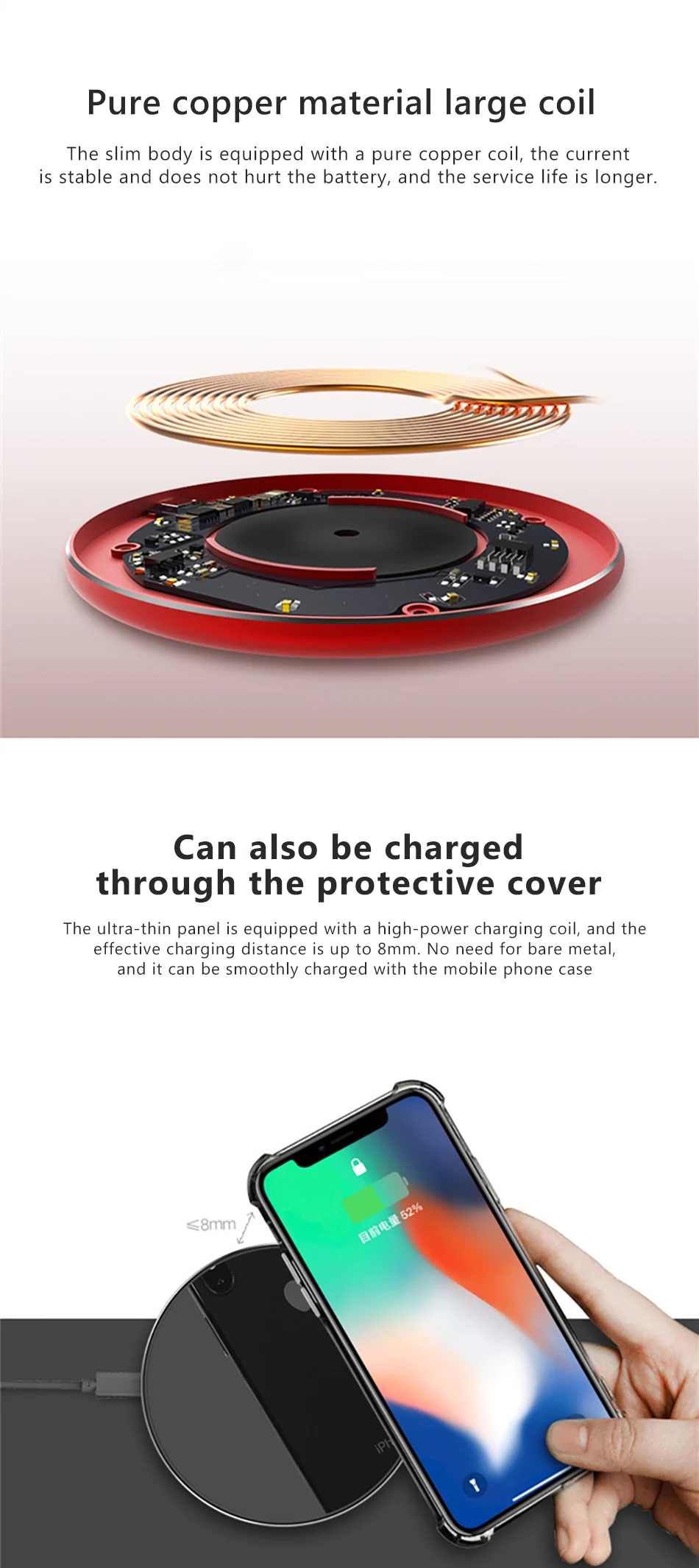 5W10W Mirror Wireless Charger For iPhone X 8 XS Max XR Ultra-thin Fast Charging For Huawei Samsung Galaxy S9 S8 Plus S6 (4)