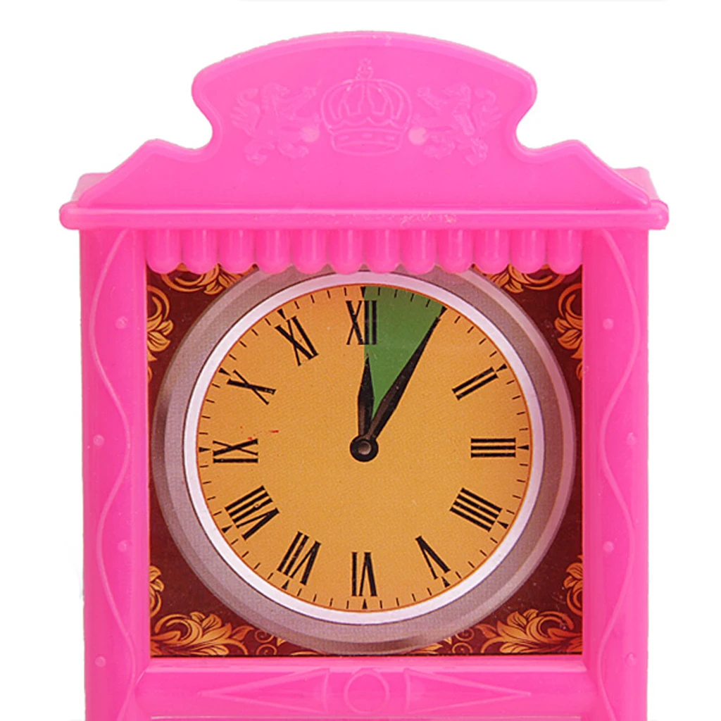 Pink Cute Dollhouse Miniature Grandfather Clock For Livingroom Furniture Grandfather Clock Pretend Play Furniture Toys for Doll