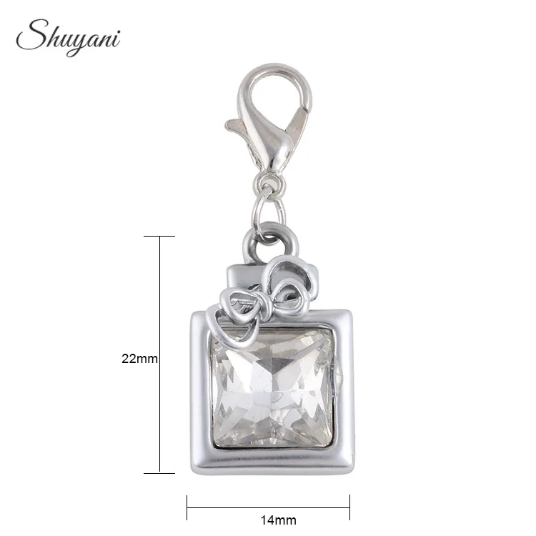 22*14mm Fashion Silver Dangle Charms Rhinestone Perfume Bottle Scentl
