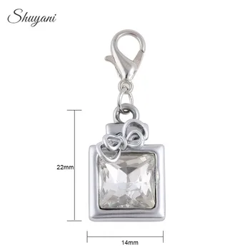 

22*14mm Fashion Silver Dangle Charms Rhinestone Perfume Bottle Scentl Charms Pendant with Lobster Clasp Jewelry Findings
