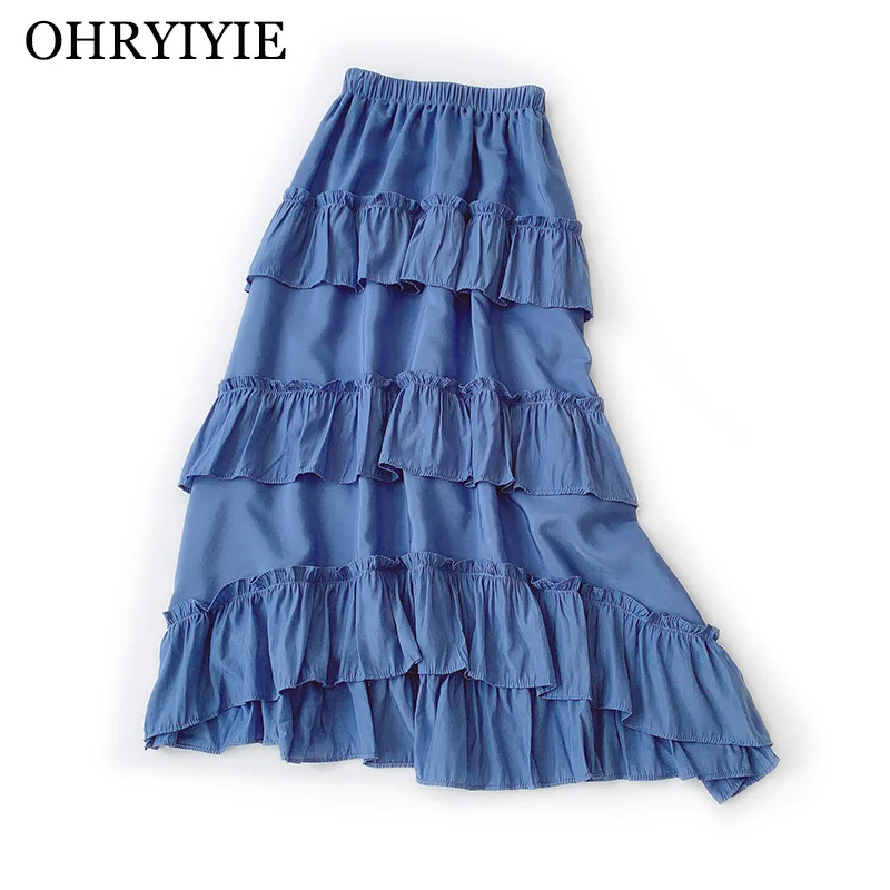 Женская многослойная юбка с высокой талией OHRYIYIE однотонная элегантная длинная
