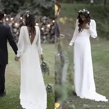 Простой богемные свадебные платья в стиле Country, с треугольным вырезом, с открытой спиной с длинным рукавом пляжные размера плюс свадебное платье vestido de novia дешевые