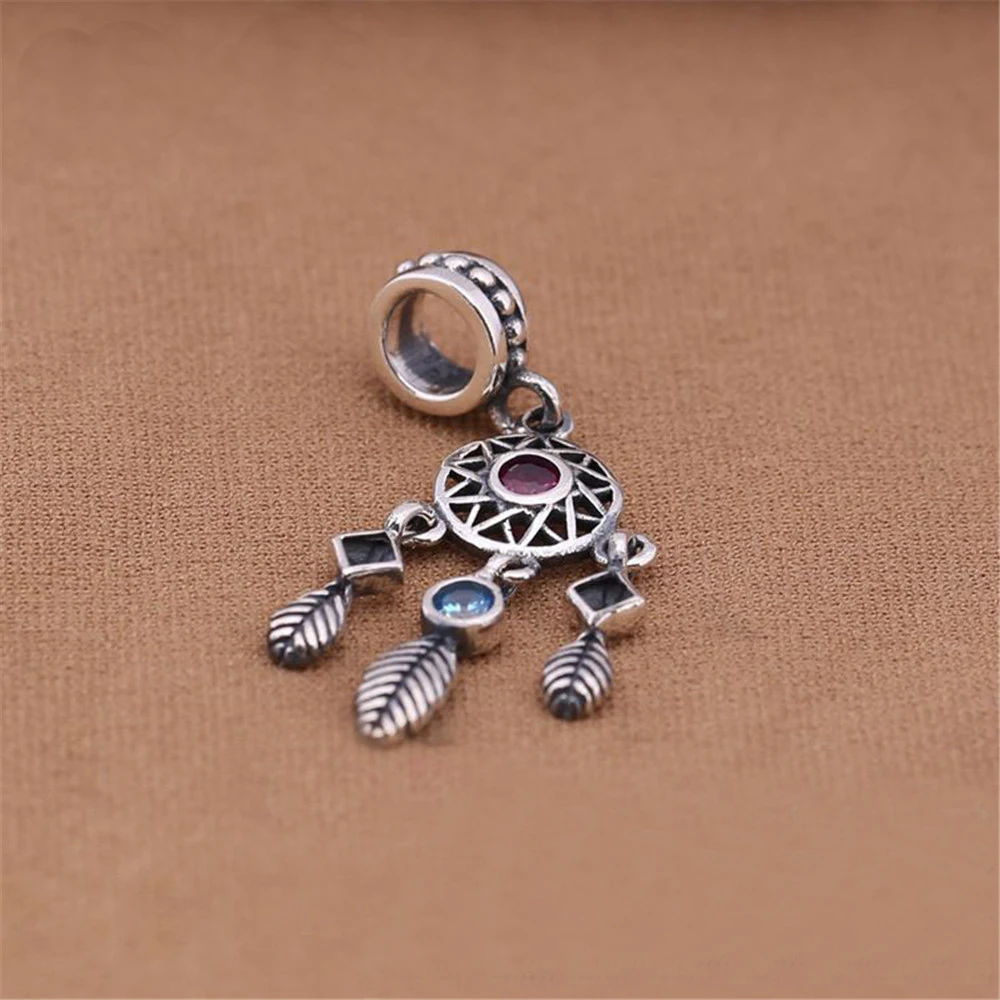 

925 Silver Enchanted Forest Dreamcatcher Gift Handmade Charm Beads Fit Pandora Bracelet Dream Catcher Net With Feathers Ornament