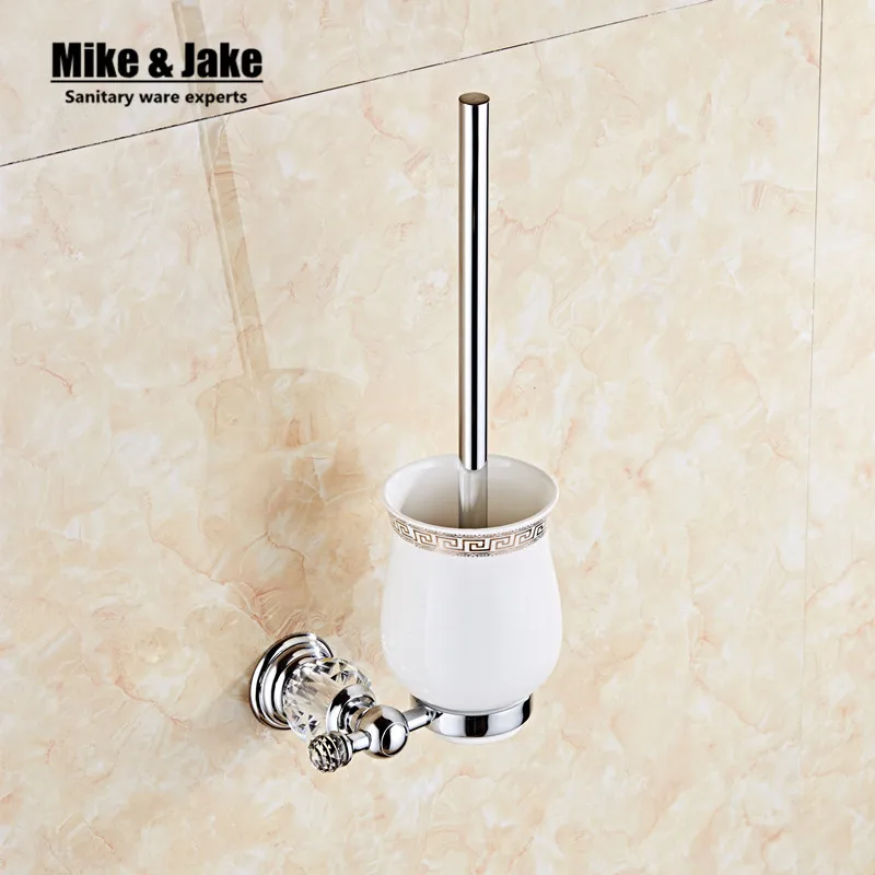 Buy Luxury chrome crystal toilet brush holder with