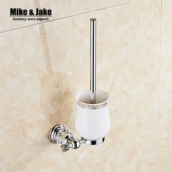 

Luxury chrome crystal toilet brush holder with Ceramic cup/ household products bath brush decoration bathroom accessories