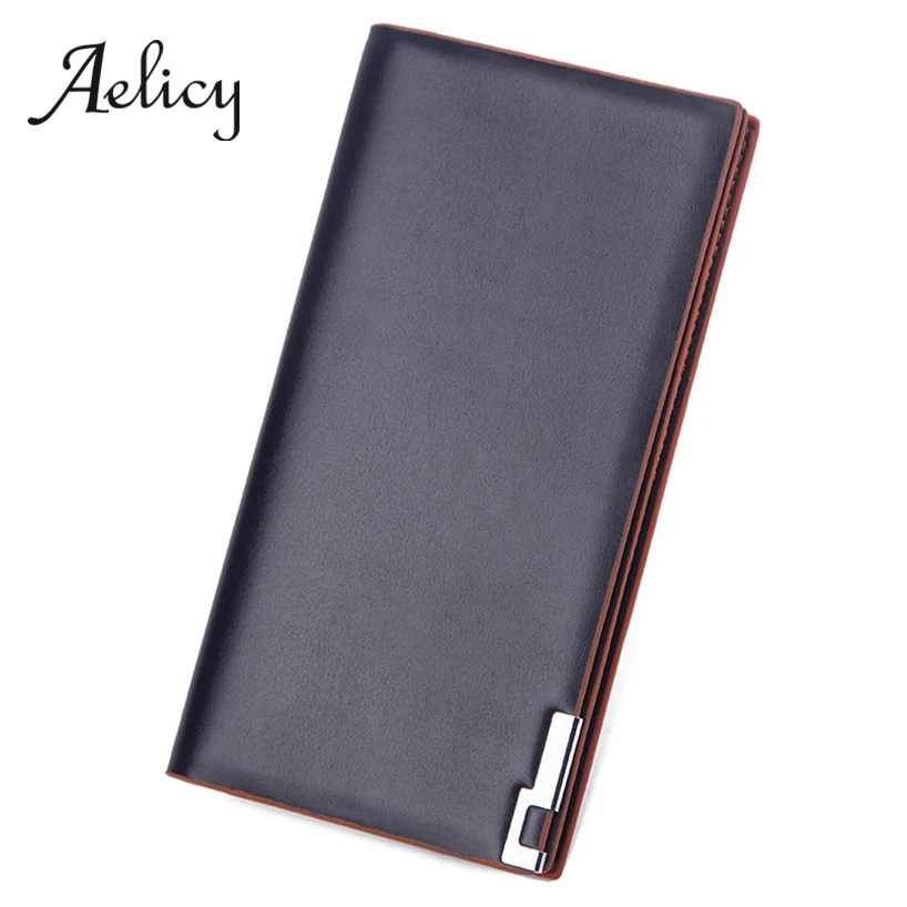 

Aelicy Men's Leather Long Wallet Clutch Male Multi-Card Holder Coin Purse Boys Bifold Wallet Long Slim Simple Male Money Purses
