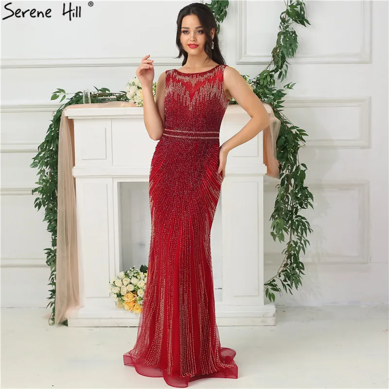 Серое Новое роскошное вечернее платье с бусинами и кристаллами, высококачественное сексуальное вечернее платье без рукавов в стиле Русалочки Serene hilm LA6573