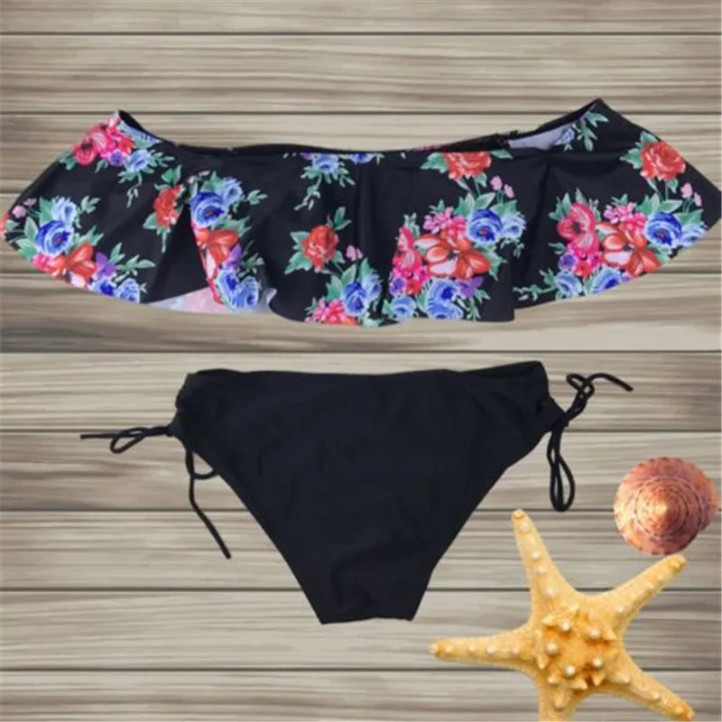 

2018 New Women's Ruffle Print Bandage Bikini Push-up Set Padded Swimsuit Bathing Suit Swimwear