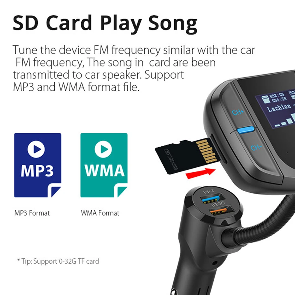 JINSERTA BT70 автомобильный Bluetooth fm-передатчик модулятор передатчик двойной USB зарядное устройство QC3.0 Громкая связь аудио MP3 музыкальный плеер для автомобиля