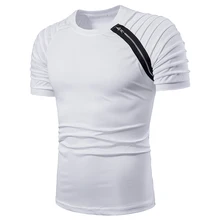 Men Tee Top Male Hip Hop Streetwear O-Neck Slim Solid Short Sleeve Zipper Fitness T-Shirt Striped Pleated Raglan Sleeves T-Shirt striped raglan sleeve letter print tee