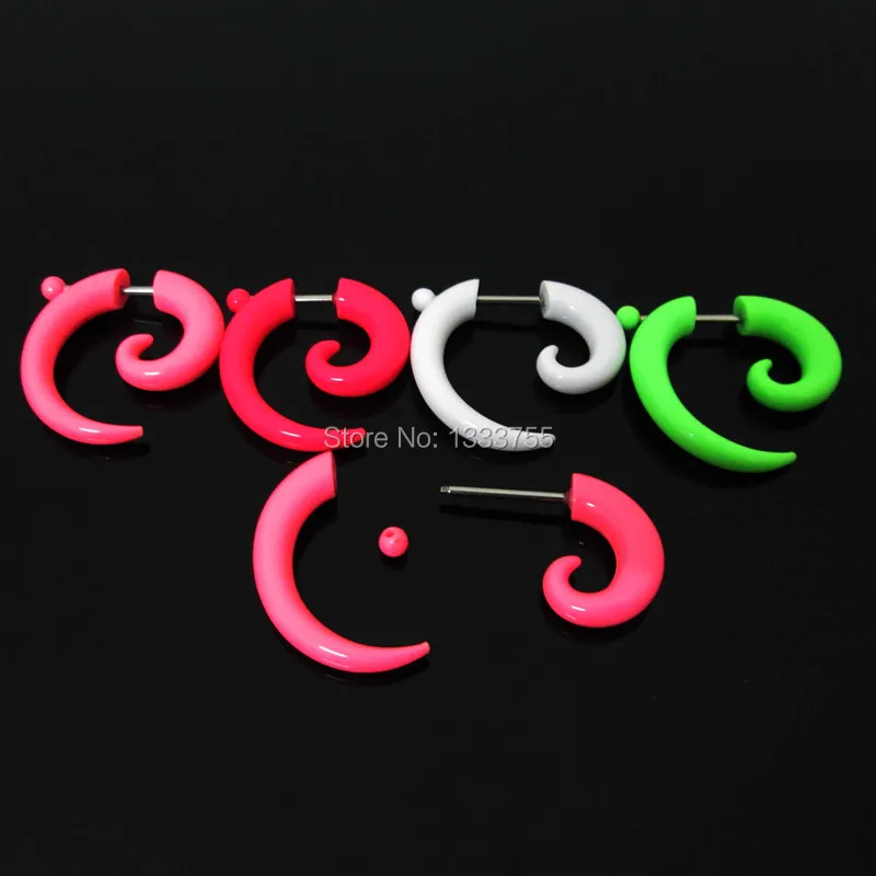 100 New Body Piercing Jewelry 1 Pair Mixed Gauges Solid Color Acrylic Spiral Fake Taper Free