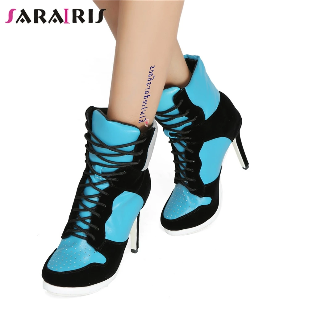 

SARAIRIS Plus Size 36-47 New Mixed Colors Lace Up Round Toe Thing High Heels Shoes Woman Casual Party Winter Spring Ankle Boots