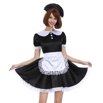 

Sissy Girl Maid Frilly Purple Lockable Long Dress Crossdress Cosplay Costume