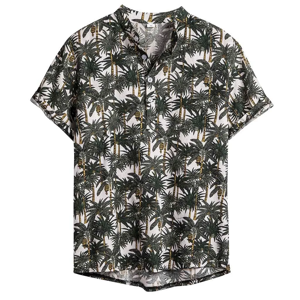 Блузка рубашка мужская Гавайская летняя с принтом v-образный вырез пляжный топ короткий рукав Повседневная рубашка Харадзюку Hombre уличная одежда 19Jun - Цвет: G